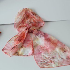 Pastel Pink Sheer Daisy Floral Rectangle Scarf